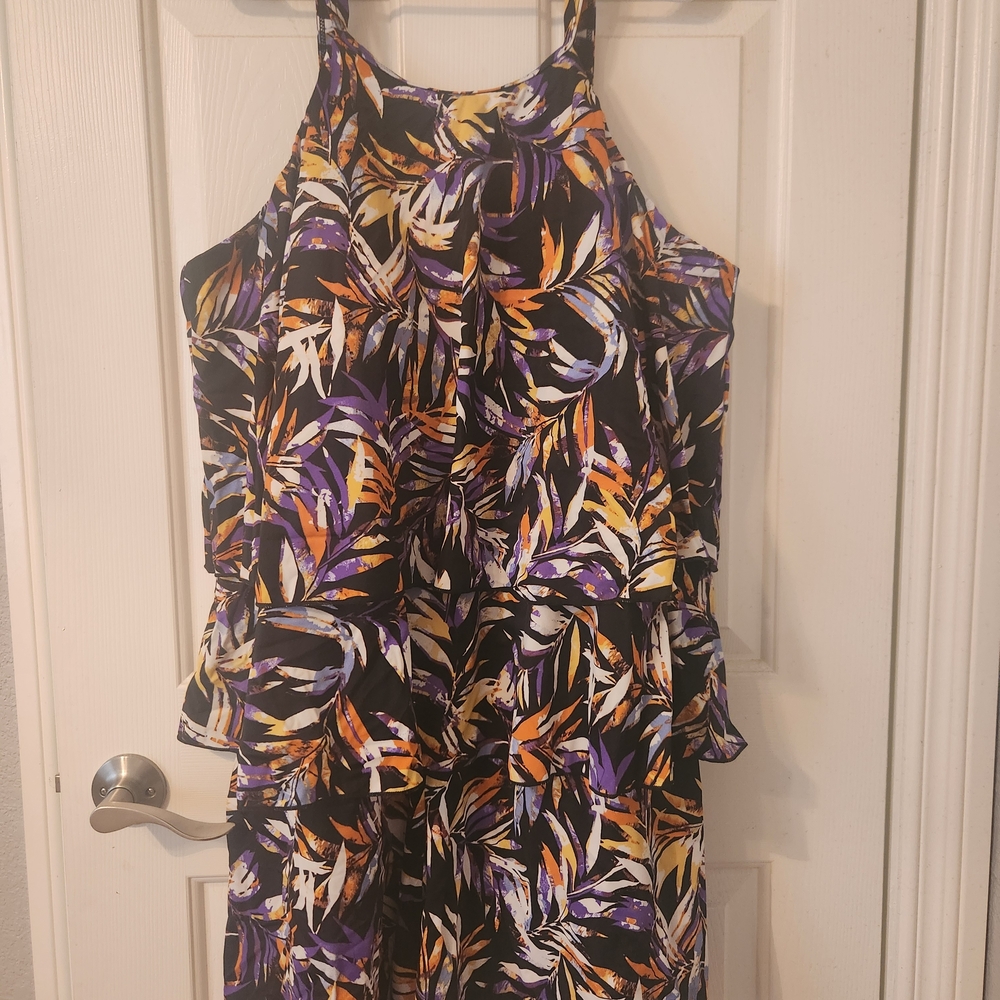 Colorful Leaf Print Halter Dress
